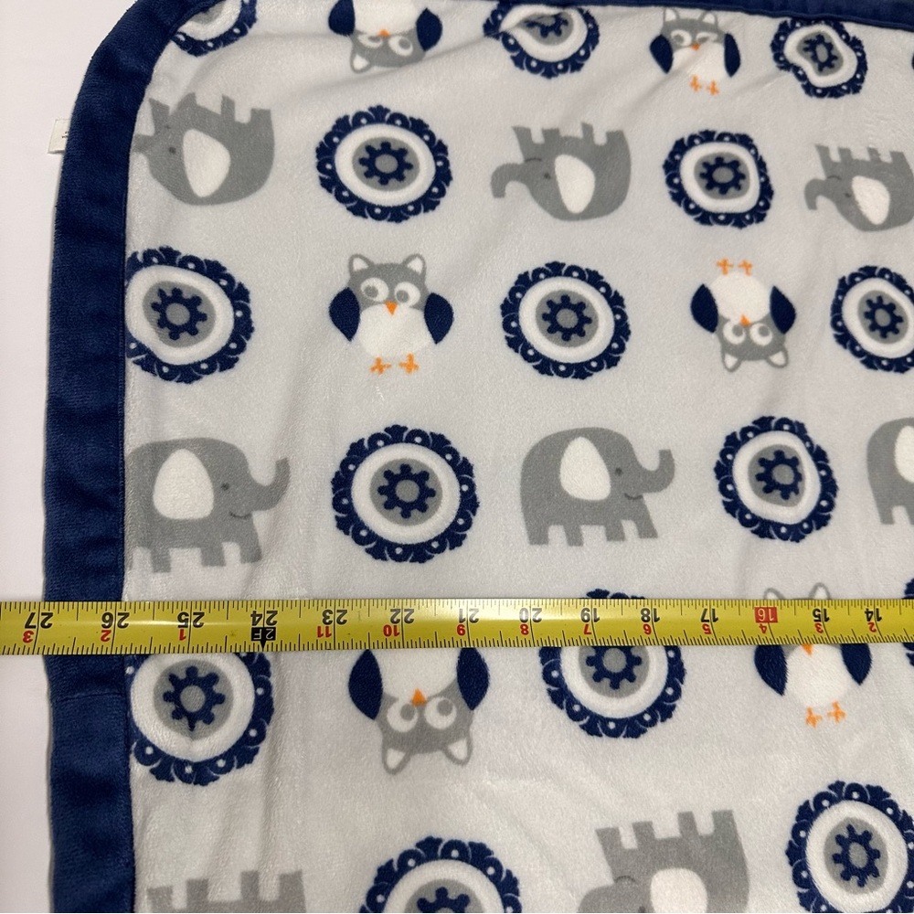 Blankets and Beyond Baby Blanket Navy Blue Gray White Owls Elephants Soft 31x27" - Picture 11 of 11